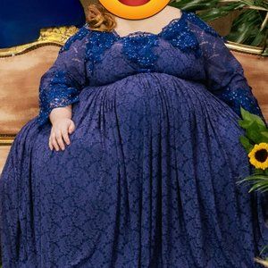 Custom Made Plus Size Royal Blue Lace Gown Size 26/28